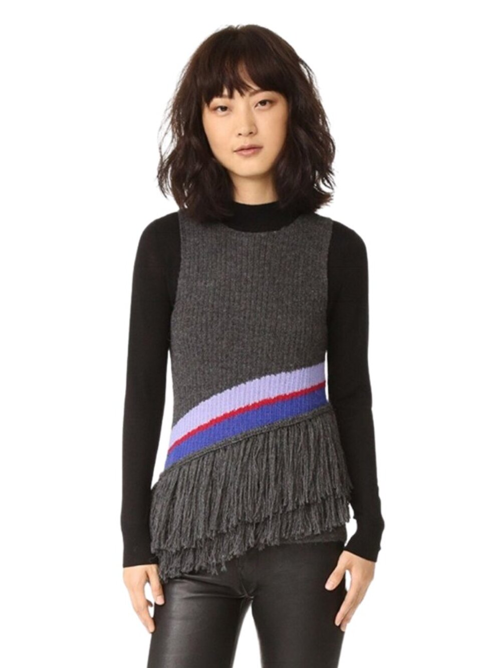 Harare Anthropologie Sophia Fringe Knit Sweater Tank Alpaca Boho Gray - Small